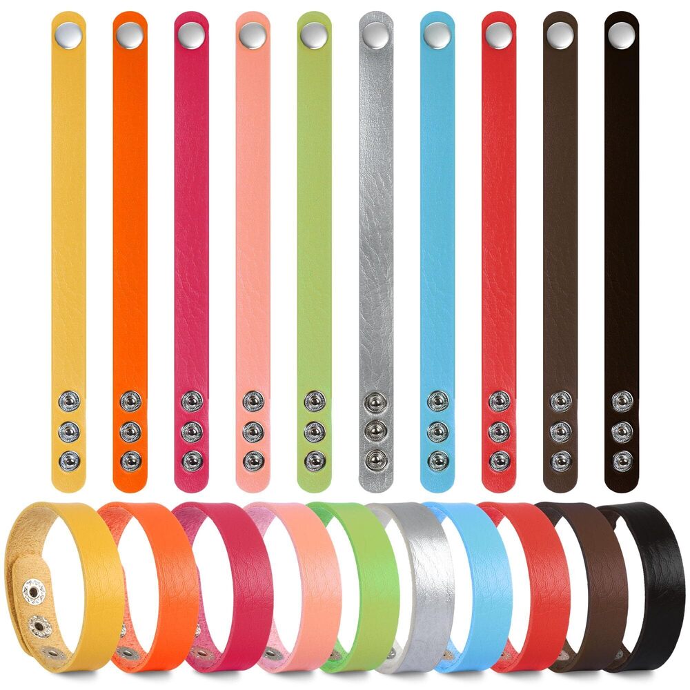 4920 20 Pieces Faux Leather Snap Bracelets Blank Colorful Adjustable Plain